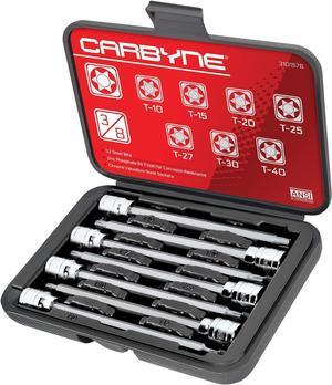 CARBYNE Torx Extra Long Bit Socket Set - 7 Pieces, (T-10 to T-40 Sizes), 3/8" Drive, S2 Steel Bits, CrV Sockets  From a Family-Run Tool Company Based in the U.S.A.