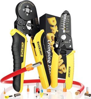 DxCRIMP Crimping Tool for Ferrule Electrical Connectors - Ratcheting Wire Crimper for 24-8 AWG - Crimping Pliers - Wire Crimp Tool - Ferrule Crimper Plier - Crimping Tool set with Wire Strippers