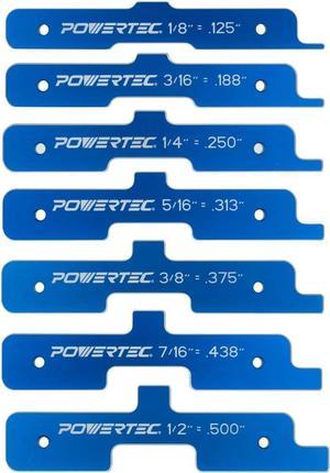 POWERTEC 7pc Set Router Table Setup Bars, Aluminum Setup Blocks Height Gauge Set for Table Saw, Band Saw Accessories, Woodworking | 3-Gauges-in-One, 71579