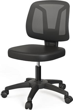 Armless Office Chair Ergonomic Swivel Small Computer Desk Chairs No Armrests with Wheels Adjustable Height Black Task Chairs Without Arms for Small Spaces