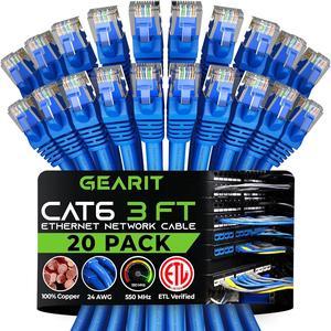 GearIT Cat 6 Ethernet Cable 3 ft (20-Pack) - Cat6 Patch Cable, Cat 6 Patch Cable, Cat6 Cable, Cat 6 Cable, Cat6 Ethernet Cable, Network Cable, Internet Cable - Blue 3 Feet