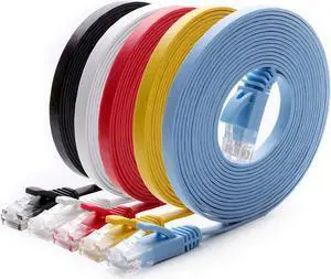 Cat 6 Ethernet Cable 10 ft (5 Pack) (at a Cat5e Price but Higher Bandwidth) Cat6 Internet Network Cable Flat - Ethernet Patch Cables Short - Computer LAN Cable with Snagless RJ45 Connectors