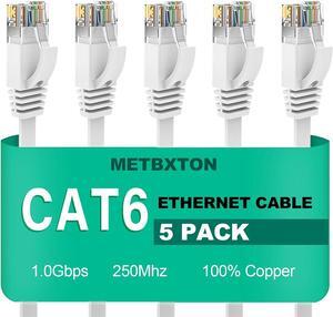 Cat 6 Ethernet Cable 0.5ft 5 Pack High Speed Flat Network Cable with Rj45 Connectors, Short Internet Cable for Patch Panel, Switch - White
