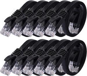 Cat 6 Ethernet Cable 1ft (10 Pack) (at a Cat5e Price but Higher Bandwidth) Flat Internet Network Cables - Cat6 Ethernet Patch Cable Short - Black Computer LAN Cable with Snagless RJ45 Connectors