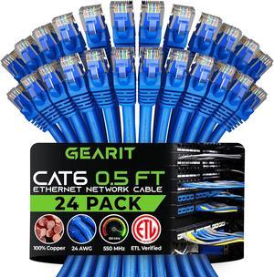 GearIT Cat 6 Ethernet Cable 0.5 ft 6-Inch (24-Pack) - Cat6 Patch Cable, Cat 6 Patch Cable, Cat6 Cable, Cat 6 Cable, Cat6 Ethernet Cable, Network Cable, Internet Cable - Blue 0.5 Foot