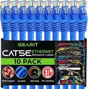 GearIT 10-Pack, Cat5e Ethernet Patch Cable 10 Feet - Snagless RJ45 Computer LAN Network Cord, Blue - Compatible with 10 Port Switch POE 10port Gigabit