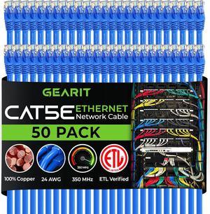 GearIT 50-Pack, Cat5e Ethernet Patch Cable 1 Foot - Snagless RJ45 Computer LAN Network Cord, Blue - Compatible with 48 Port Switch POE Rackmount 48port Gigabit