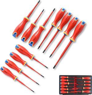 FESA Electrician Insulated Screwdriver Set - 1000V 11-Piece Professional Electrician Screwdriver Set with Magnetic S2 Steel Tips - Pozidriv, Phillips, Flathead or Slotted & Torx - Insulated Tools