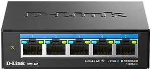 D-Link 5-Port 2.5GB Unmanaged Gaming Switch with 5 x 2.5G - Multi-Gig, Network, Fanless, Plug & Play (DMS-105),Black