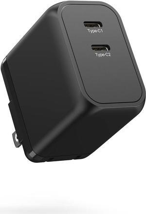 45W USB C Charger, K&ZZ Dual USB-C GaN Charger Foldable PD Super Fast Charger Block Compact Type C Wall Charger for iPhone 15/ 15Pro, Galaxy S23 Ultra/ S22/ Note, MacBook, iPad (45W, Black)