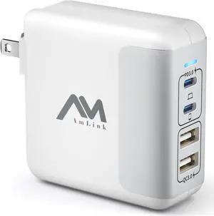 Amlink 50W USB C Charger - 4 Port GaN Fast Charger Block, Compact USB C Wall Charger with Foldable Plug, USB C Power Adapter for iPhone 15/14/13/12 Pro Max, MacBook Pro/Air, iPad, Galaxy, Note, etc. Amlink 50W USB C Charger - 4 Port GaN Fast Charger Block, Compact USB C Wall Charger with Foldable Plug, USB C Power Adapter for iPhone 15/14/13/12 Pro Max, MacBook Pro/Air, iPad, Galaxy, Note, etc.