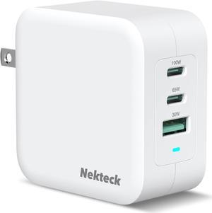 Nekteck 100W GaN USB C Charger, 3-Port PD 3.0 & QC 3.0 Fast Wall Charger, Compact Foldable Plug for MacBook Pro/Air, iPhone 15/14/13, iPad, Galaxy S23/S22, PixelBook, ThinkPad, Steam Deck and More