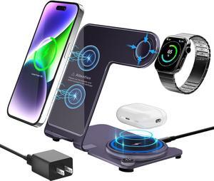 Wireless Charger, Aluminum Alloy 3 in 1 Wireless Charging Station for Apple iPhone/iWatch/Airpods,iPhone15 14,13,12,11 (Pro, ProMax)/XS/XR/XS/X/8(Plus),iWatch8/7/6/SE/5/4/3/2,AirPods 3/2/pro