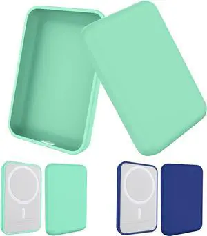 2 Pack Case Compatible with Magsafe Battery Pack Cover, Ultra-Thin TPU Shockproof Case Slim Scratch Resistant Cover Protective Bumper Shell for Magsafe Battery Pack, Green/Blue