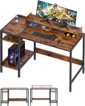 Computer Desk - 39 Gaming Desk, Home Office Desk with Storage, Small Desk with Monitor Stand, Rustic Writing Desk for 2 Monitors, Adjustable Storage Space, Modern Design Corner Table.