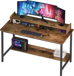 Computer Desk with Shelves, 43 Inch Gaming Writing Desk, Study PC Table Workstation with Storage for Home Office, Living Room, Bedroom, Metal Frame, Rustic.