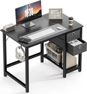 Computer Desk with Drawer 40 Inch Home Office Desk Writing Desk Work Desk PC Table Study Desk with 2-Tier Drawers Storage Shelf Headphone Hook, Modern Simple Style Laptop Desk for Bedroom, Gaming