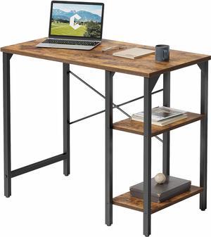 CubiCubi Small Computer Desk 35 Inch Home Office Desk with 2Storage Shelves on Left or Right Side Study Writing Desk with Storage Bag Rustic Brown