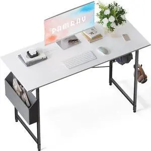 Pamray 47 Inch Computer Desk for Small Spaces with Storage Bag, Home Office Work Desk with Headphone Hook, Small Office Desk Study Writing Table