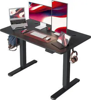 Cubiker 40 x 24 Inch Standing Desk, Stand up Height Adjustable Home Office Electric Table, Sit Stand Desk with Splice Board, Black Frame & Black Desktop