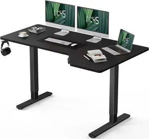 Marsail L Shaped Electric Standing Desk, 55x34 Inch Standing Desk Adjustable Height with Headphone Hook, Large Computer Desk Sit Stand Desk for Home Office Sturdy Writing Workstation
