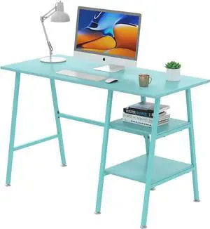 VECELO 43 Inch Computer Desk Writing Study Work Office Table Modern Desk with Shelves Wooden Desk for Home Bedroom,Blue Desk
