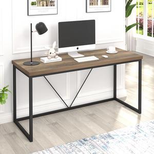FOLUBAN Industrial Computer Desk, Rustic Wood and Metal Writing Desk, Vintage PC Table for Home Office, Oak 60 inch