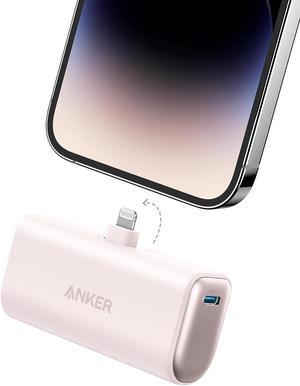 Nano Portable Charger for iPhone with Built-in MFi Certified Lightning Connector Power Bank 5 000mAh 12W Compatible with iPhone 14/14 Pro / 14 Plus iPhone 13 and 12 Series (Pink)