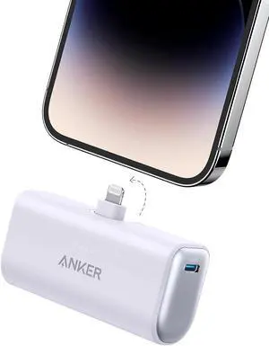 ANKER Nano Power Bank with Built-in Lightning Connector Portable Charger 5 000mAh MFi Certified 12W Compatible with iPhone 14/14 Pro / 14 Plus / 14 Pro Max iPhone 13 and 12 Series (Purple)