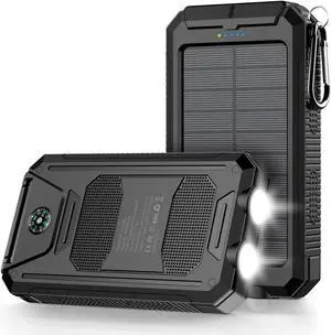Power Bank Solar Charger 36800mAh 5V3.1A QC 3.0 Dual 2 USB Port Built-in Powerful Flashlight IPX7(Black)