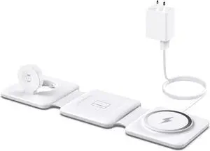Charging Station for  Multiple Devices - 3 in 1 Foldable Magnetic Wireless Charger Dock - Travel Charging Pad for iPhone 16 15 14 13 12 Pro Max Plus Watch & Airpods