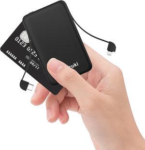 Smallest Portable Charger with Built-in Cables 6000mAh,Ultra Slim Power Bank,Mini High Speed External Battery Packs,Lightweight USB C Phone Charger for iPhone Samsung Google Android (Black)