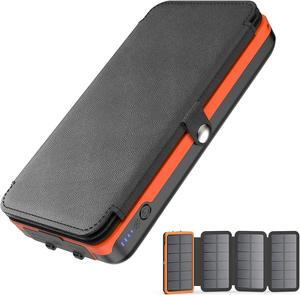 Solar Charger 27000mAh Power Bank 22.5W Fast Charging Portable Phone Charger with 4 Solar Panels USB C PD External Battery Pack with 3 USB Outputs for Cellphone Tablet