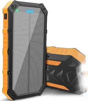 Solar-Power-Bank-Portable-Charger-42800mAh Solar Phone Charger with 4 USB Ports/LED Flashlight Fast Charge USB C External Backup Battery Pack Compatible with iPhone Tablet, for Outdoor, Camping