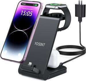 YOSINT Wireless Charger, 3 in 1 Charging Station for iPhone14/13/12/11/X/Pro/Max/Plus/SE/XS/XR/8, 18w Fast iPhone Docking Station Charger for Apple Watch Series & Airpods with Adapter