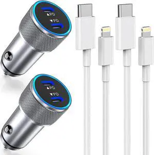 iPhone Fast Car Charger 2Pack Dual Port USB C Car Charger[MFI Certified]Power Delivery Car Adapter with 2Pack Lightning Cable Type C Rapid Car Charging for iPhone 14/14 Pro/13/12/11/X/Xs/Xr/SE/8/iPad