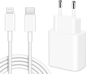 European Travel Plug Adapter, 20W iPhone Fast Charger USB C Wall Charger Block Plug with 10FT Charging Cable for iPhone 14/13/12/11 Pro Max/XS/XR/X/8, iPad, Europe EU Power Plug Type C Adaptor Charger