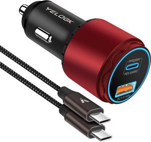 VELOGK Super Fast Type C Car Charger [73W Turbo], Metal Adaptive 55W 45W PPS/PD&QC3.0 USB C Car Adapter[Super Fast Charging 2.0] for Samsung S23 Ultra/S22+/S21/S20/Note 20/10 Plus,iPad Pro/Air(Red)