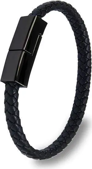 Leather Bracelet Charger USB Charging Cable Braided Cords USB Portable Travel Charger for Mens Womens Compatible withiPhone 14/13/12/11 pro XS MAX(for iPhone, S(7'87''))