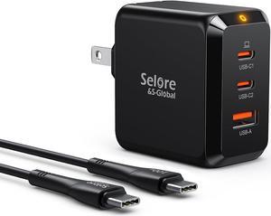 USB C Charger Block, SELORE 67W Fast Charging Adapter, 3-Port GaN Charger Foldable USB-C Wall Charger for MacBook Pro/Air, iPad Pro, Galaxy S23/S22, iPhone 15/14, Dell XPS, Laptop