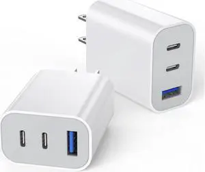 [2-Pack] iPhone 15 Charger Block, 35W 3-Port Fast USB C Charger Block Dual Port PD Power Adapter + QC Wall Plug Multiport USB C Wall Charger Block for iPhone 15/15 Pro/15 Pro Max/15 Plus/14/13/12/11/X