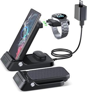 Wireless Charger for Samsung RAUGEE Foldable 3 in 1 Fast Wireless Charging Station for Samsung Galaxy S242424 UltraS23 UltraS23S22Z FoldFlip 54 Stand for Galaxy Watch 6543