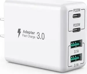USB C Wall Charger 40W 4-Port USB C Charger Block Fast Charging Block Dual Port PD+QC Wall Plug Multiport Type C Compatible with iPhone 14/13/12/11/Pro Max/XS/XR/8/7/ Phone Tablet