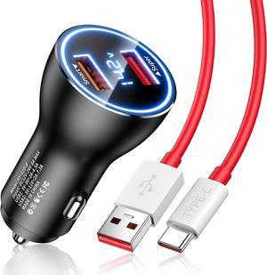 Car Charger SuperVOOC 80W for OnePlus 12R 12 11 10t 10 Pro, SuperVOOC Warp Charger for OnePlus Open Pad Nord 9 Pro 8 7T 6 6T 5 5T LED Display Dual USB Car Charger Adapter with 3.3FT USB A to C Cable