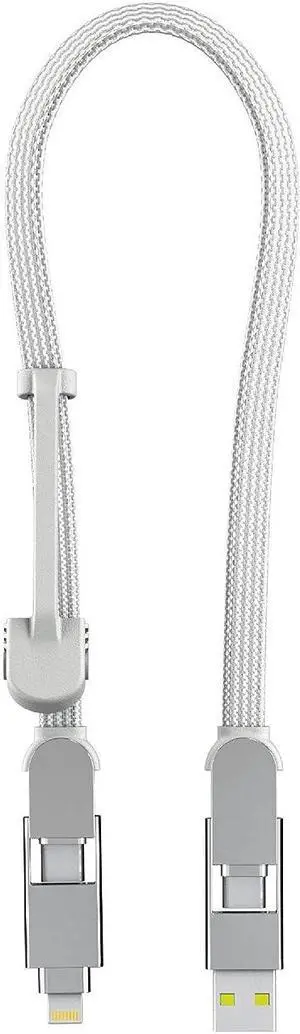 Rolling Square inCharge XL 6-in-1 Multi Charging Cable, Portable USB and USB-C Cable with 100W Ultra-Fast Charging Power, 1 Ft/0.3m, Glacier White