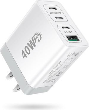 USB C Charger Block 40W Type C Fast Charging Blocks Multiport USB Wall Charger Plug Power Adapter Outlet Phone Accessories 4Port for iPhone 15 14 13 12 11 Pro Max XS, iPad, Samsung Tablet (White)