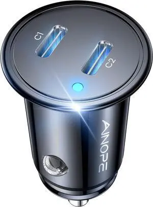 AINOPE 56W USBC Car Charger, All Metal 2 Port for iPhone 16 Car Charger, PD3.0 USB C Car Adapter Fast Charging, 12V Car Charger USB C Fit for iPhone 16 15 14 13, ipad Pro