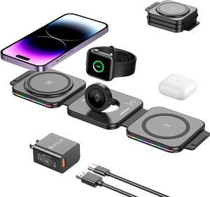 3 in 1 Wireless Charging Station BOCLOUD Fast MagSafe Charger Stand Portable  Foldable Charger Pad with Color Light for iPhone 13141211XRXS8 SeriesSamsung S222120 iWatch AirPods