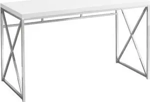 Monarch Specialties 7205 Computer Desk, Home Office, Laptop, Work, Laminate, Contemporary, Modern Desk-48 L Glossy White Chrome Metal, 47.25" L x 23.75" W x 29.75" H