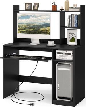 Tangkula Computer Desk with Storage Hutch & Charging Station, Home Office Study Writing Desk with Bookshelf, Keyboard Tray & CPU Stand, Modern Laptop PC Desk, Computer Workstation for Study, Bedroom